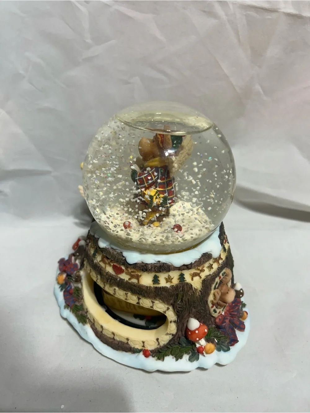 Vintage Heritage Musical Water Globe Moose Angel Carolers Double Revolving
